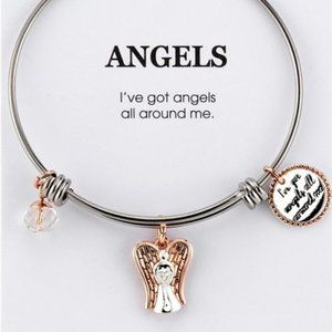 Unwritten Angel Charm Bangle Bracelet in Stainless Steel & Rose Gold-Tone